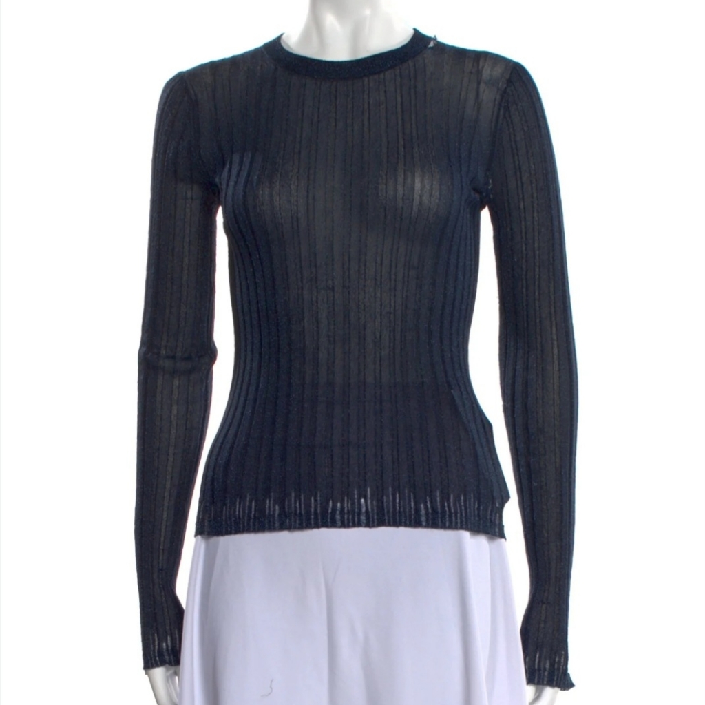 Helmut Lang Casey Sweater Size Xs Metallic Navy Blue Holiday Party